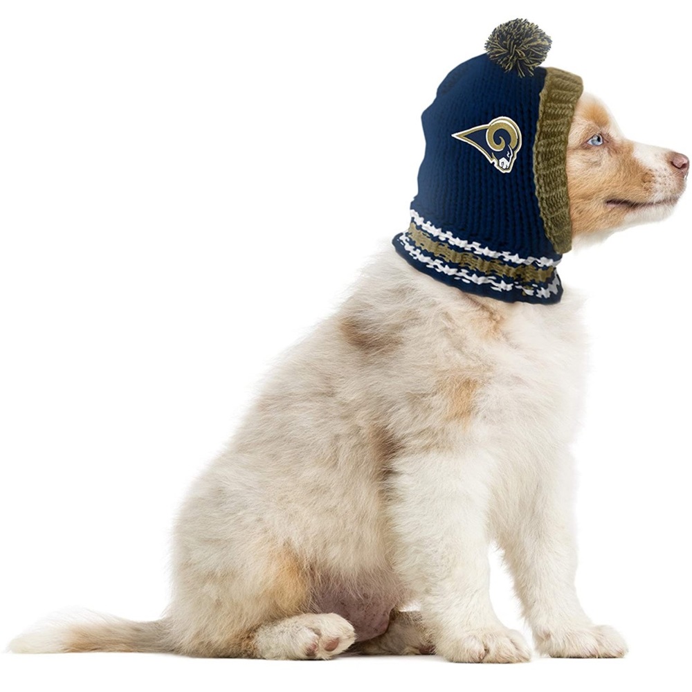 NFL Pet Knit Hat - LA Los Angeles Rams Football Pet Beanie Hat Pom Pom Size L